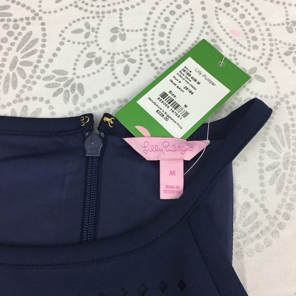 NWT Lilly Pulitzer Navy Aurelie Fit Flare Dress M - Picture 7 of 8